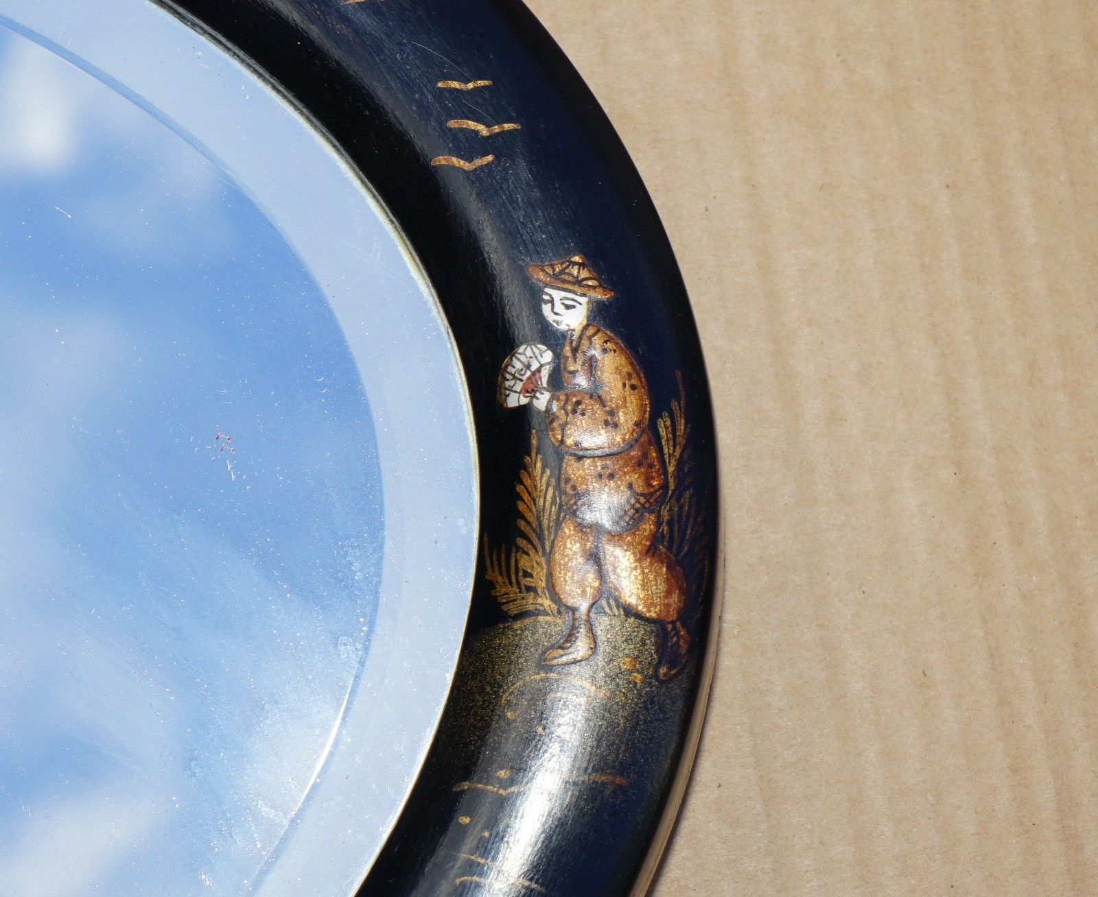 Home Decor Lovely Antique Chinese Chinoiserie Oval Framed Mirror With Ornate Hand Paintings photo