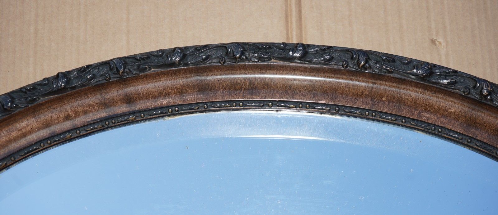Stunning Antique Victorian Hand Carved Flamed Mahogany Framed Oval Mirror photo furniture