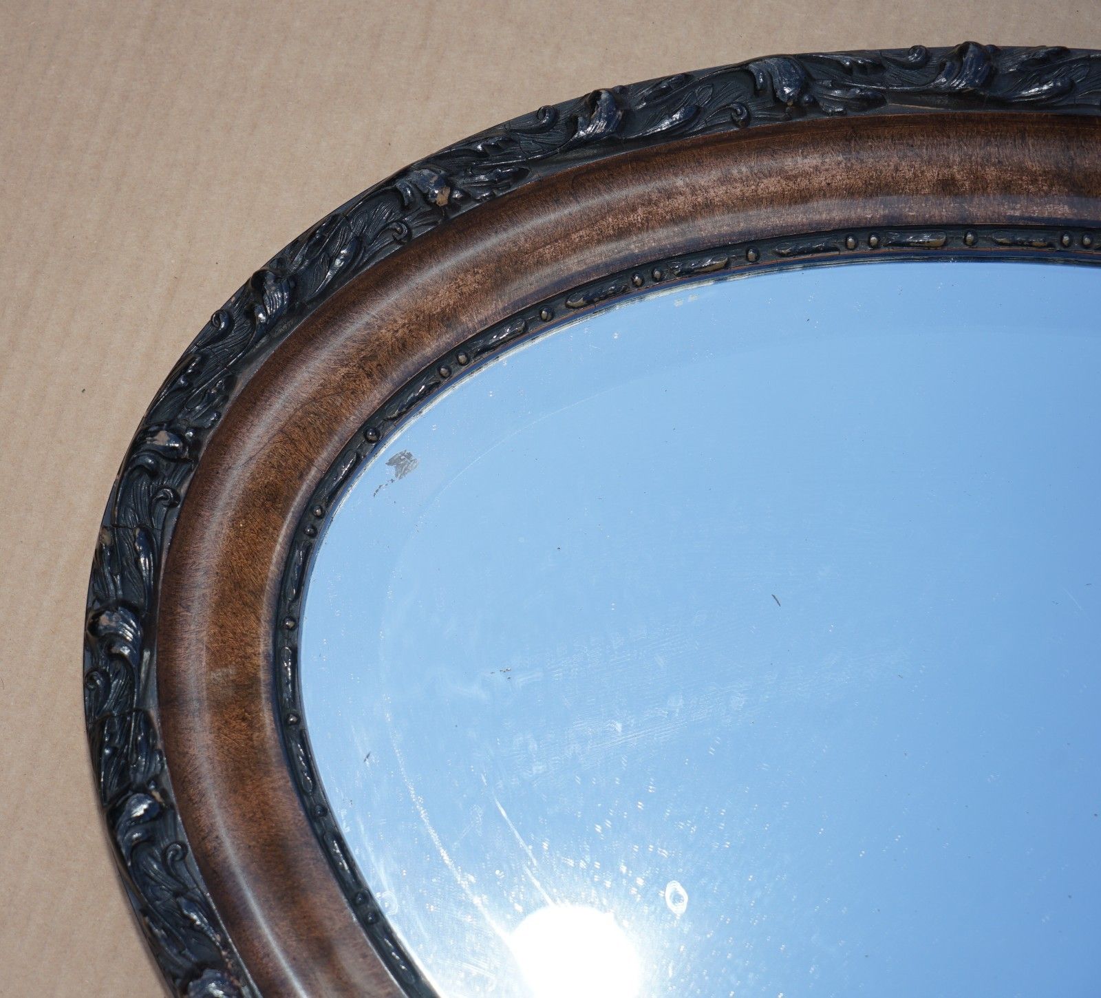 Stunning Antique Victorian Hand Carved Flamed Mahogany Framed Oval Mirror photo for sale
