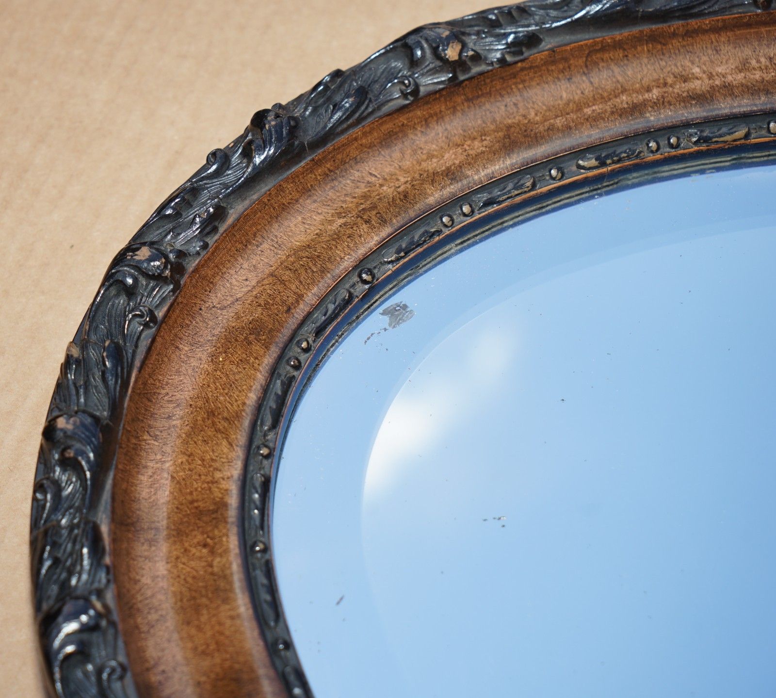 Stunning Antique Victorian Hand Carved Flamed Mahogany Framed Oval Mirror photo buy