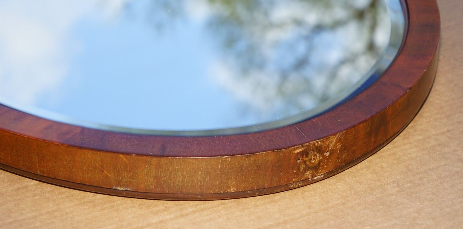 Sublime Antique Art Deco Mercury Plate Venetian Mahogany Framed Oval Mirror photo buy
