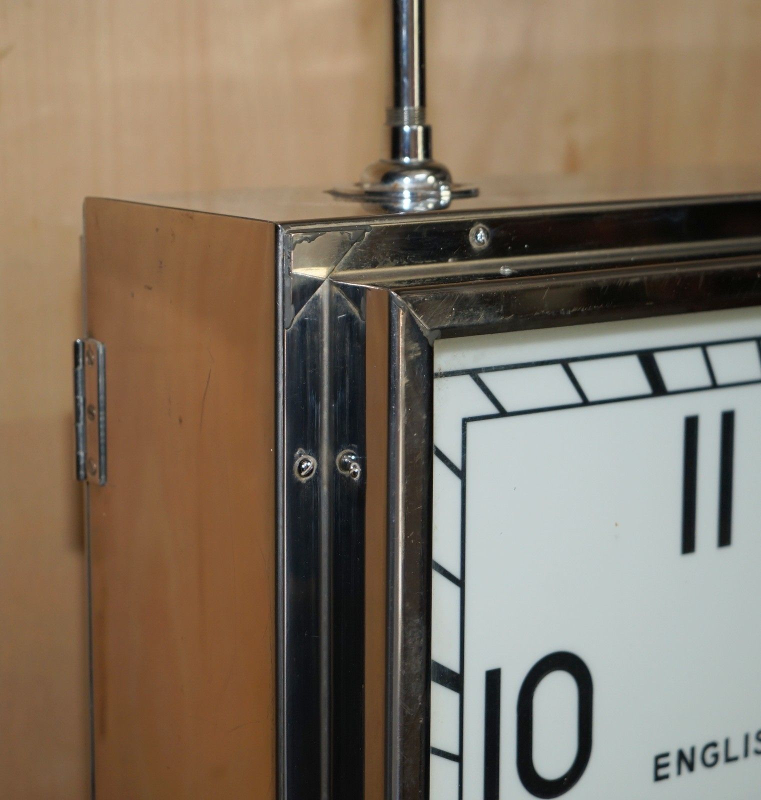 Huge 1920's Art Deco Chromium Plated Smiths Double Sided Ceiling Mounted Clock photo vinterior