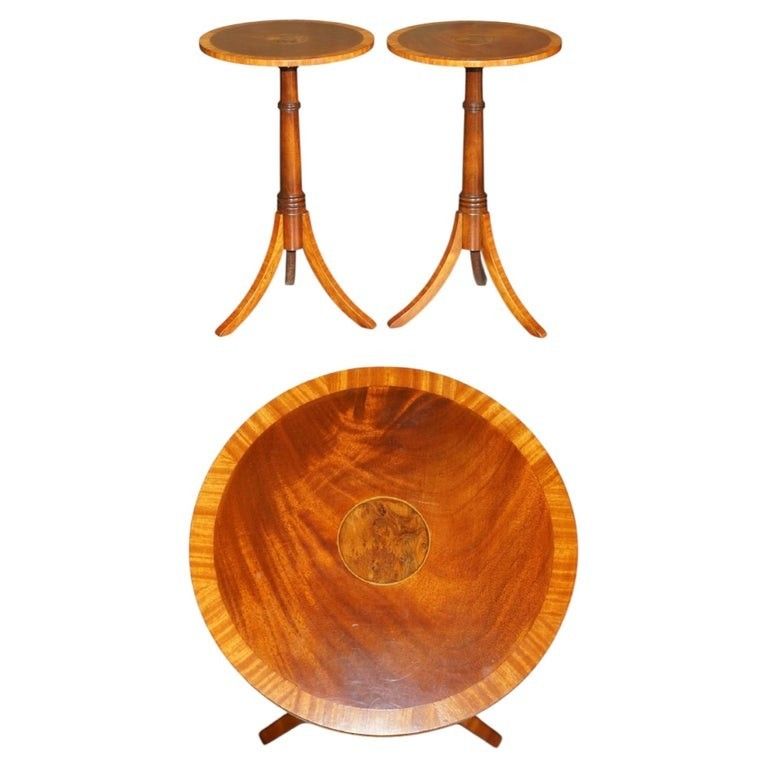 Pair Of Fully Restored Flamed Mahogany Pollard Oak Round Tripod Side End Tables