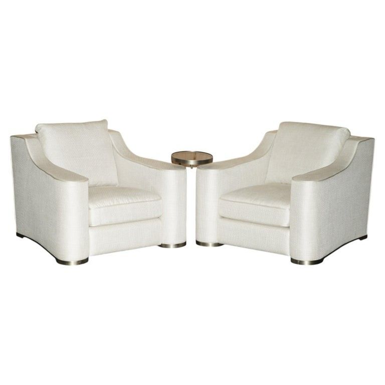 Pair Of Designer Fendi Heritage Luxury Living Armchairs With Adjustable Tray
