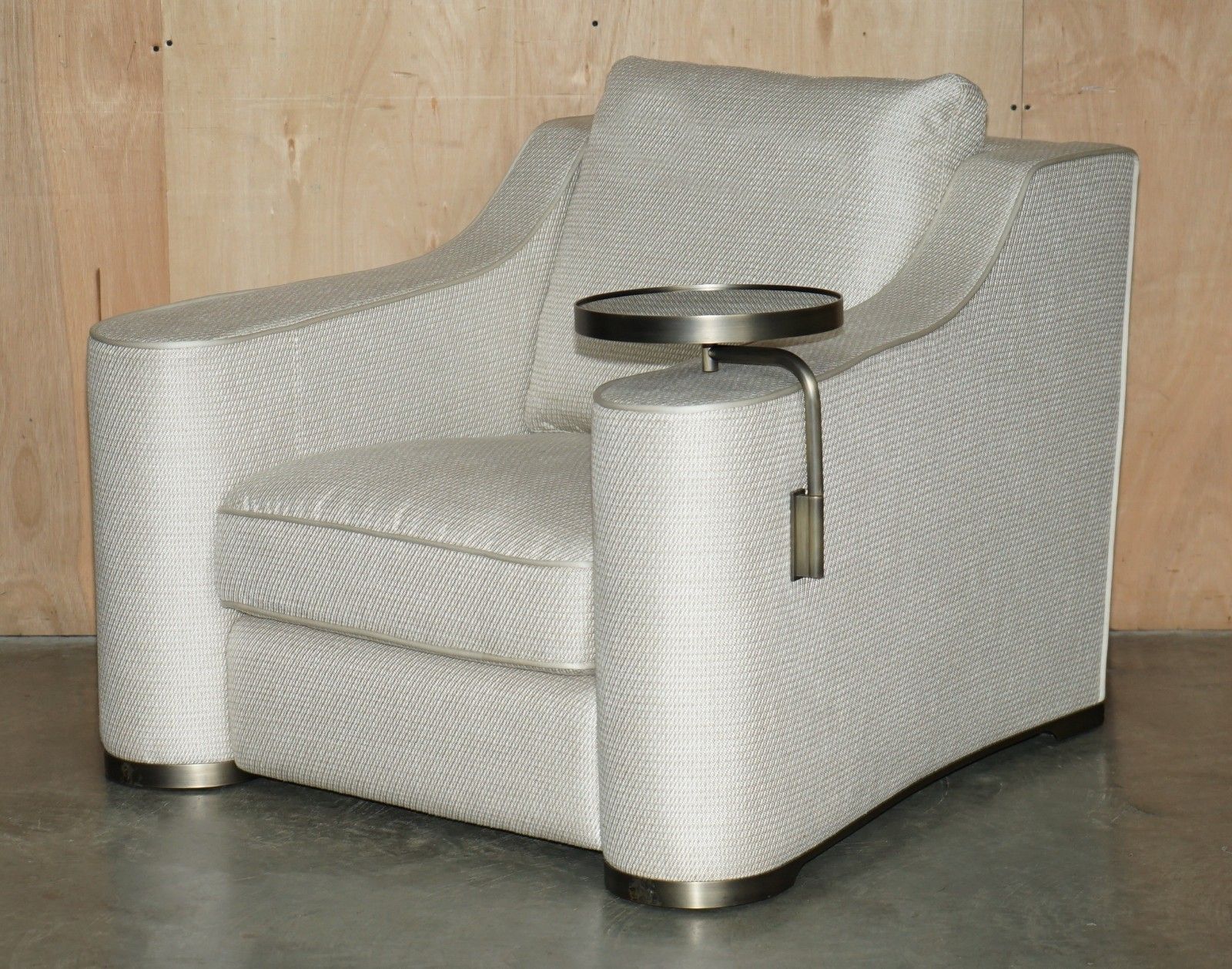 Pair Of Designer Fendi Heritage Luxury Living Armchairs With Adjustable Tray photo for sale