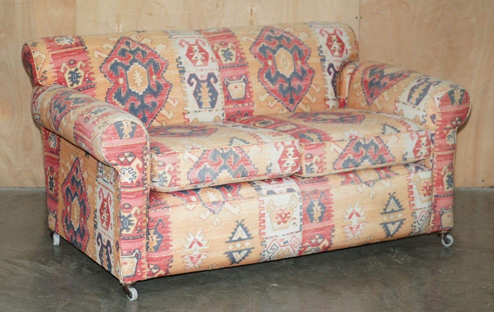Exquisite Original Edwardian Kilim Upholstered Sofa Chaise Lounge With Drop Arm photo furniture