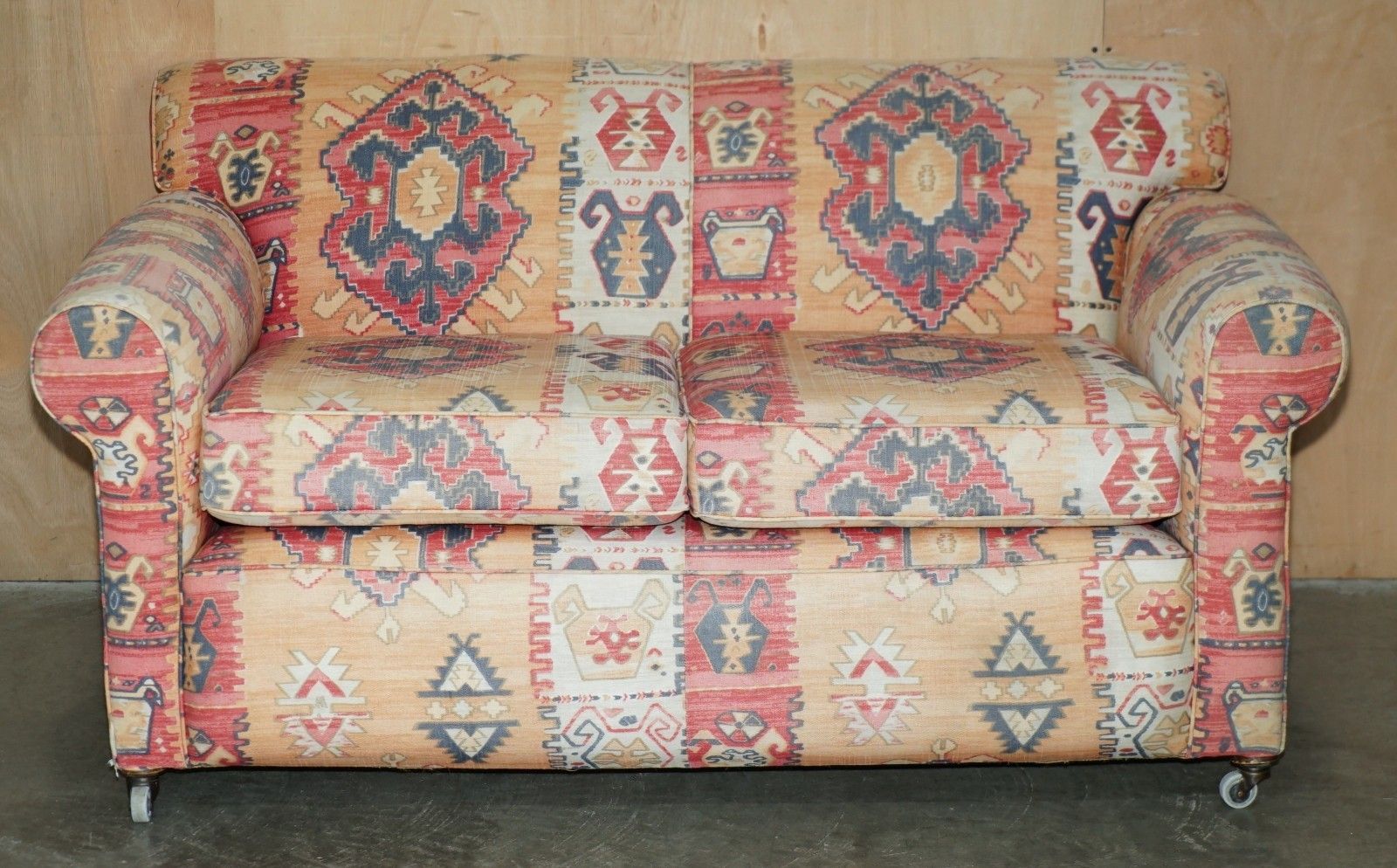 Exquisite Original Edwardian Kilim Upholstered Sofa Chaise Lounge With Drop Arm photo for sale