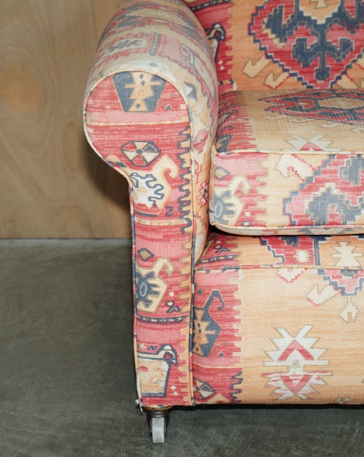 photo for sale Exquisite Original Edwardian Kilim Upholstered Sofa Chaise Lounge With Drop Arm