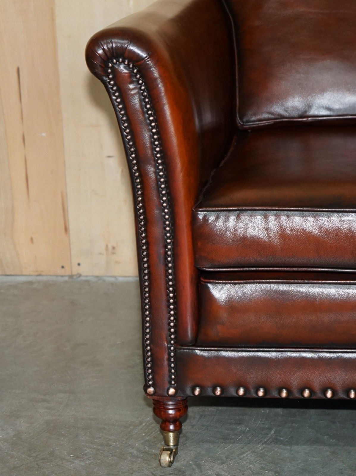Fully Restored Victorian Style Brown Leather Armchair With English Brass Castors photo vinterior