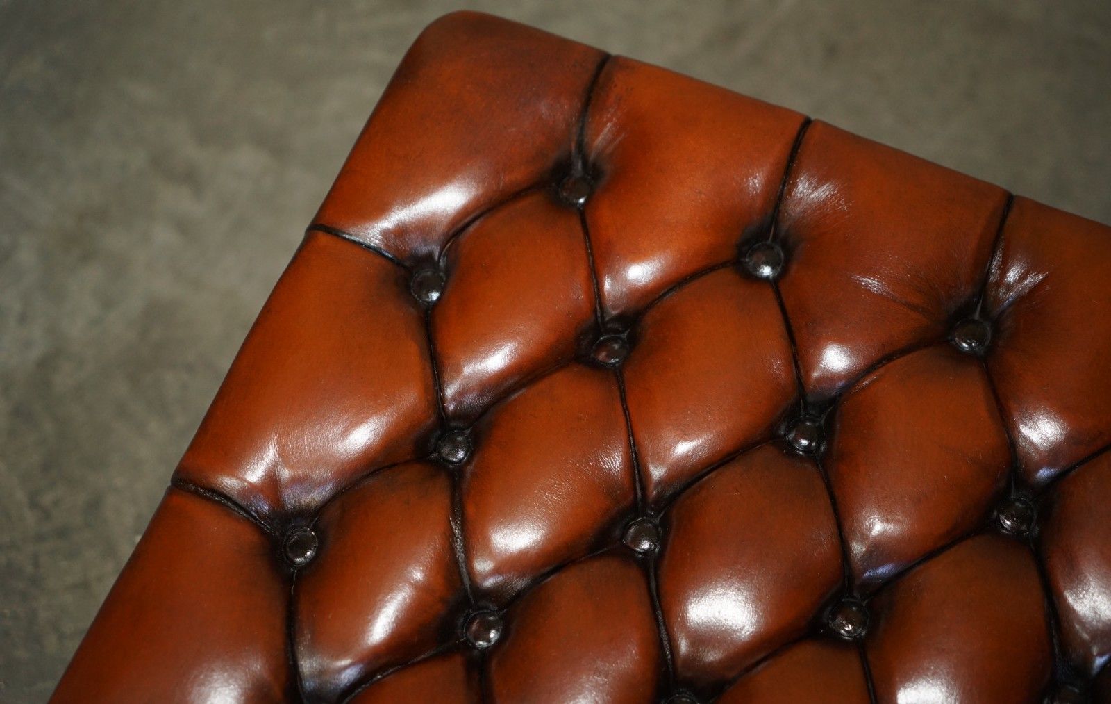 photo for sale Restored Antique Victorian Mahogany Brown Leather Chesterfield Tufted Footstool