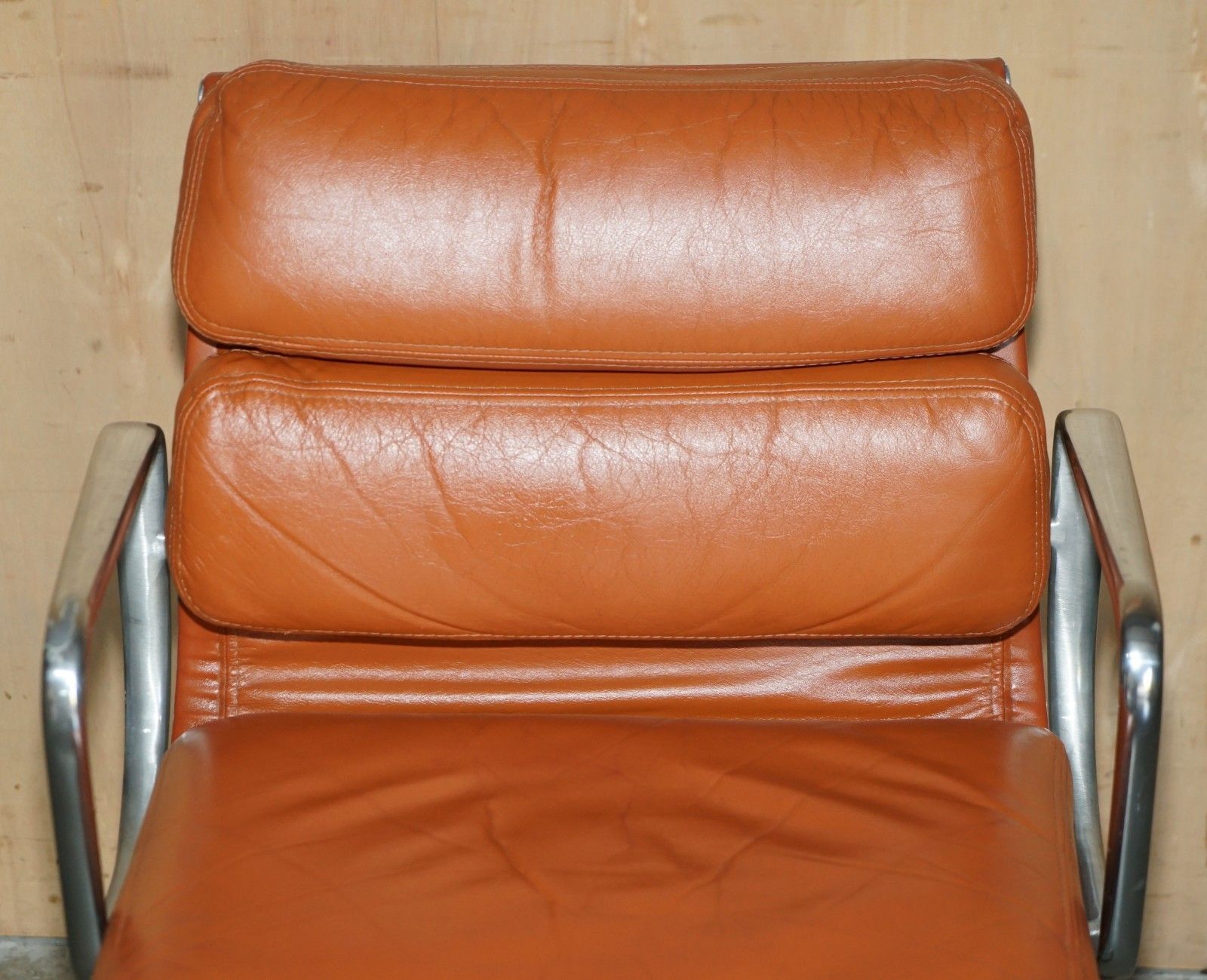 1 Of 4 Herman Miller 1977 Stamped Chanel Soft Pad Cognac Leather Captains Chair photo Furniture