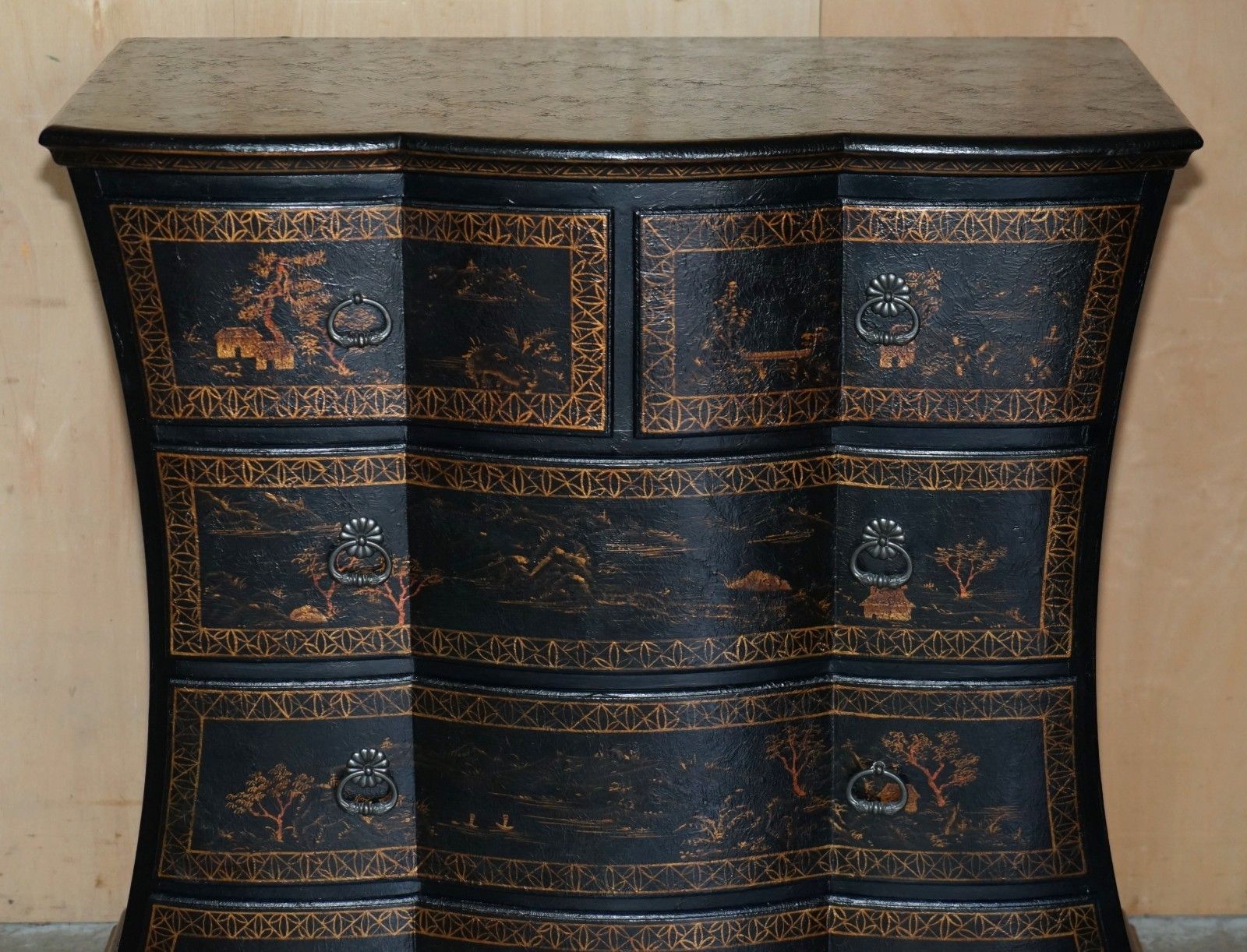 Sublime Antique Style Chinese Chinoiserie Painted & Lacquered Chest Of Drawers photo Furniture