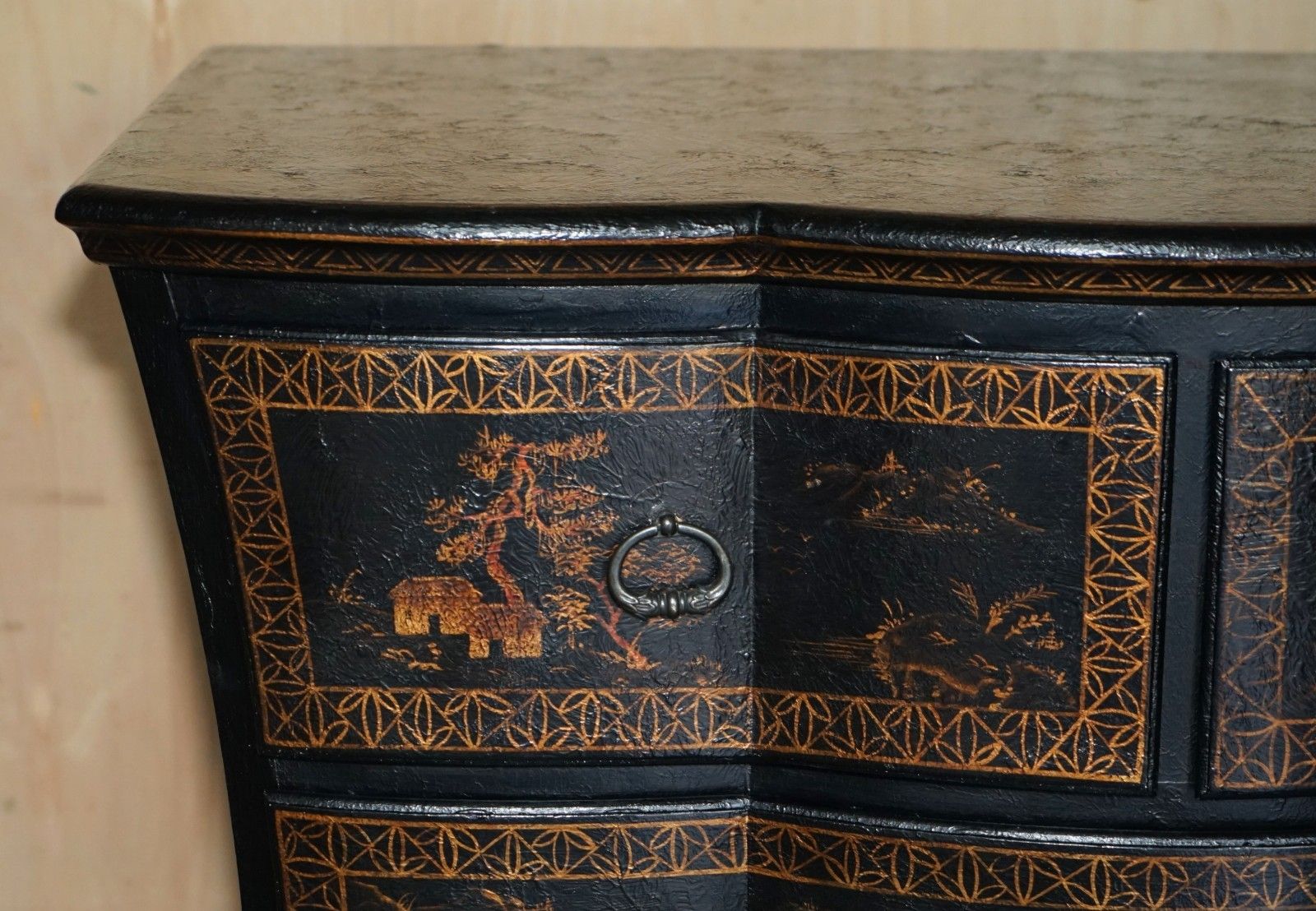 Sublime Antique Style Chinese Chinoiserie Painted & Lacquered Chest Of Drawers photo buy