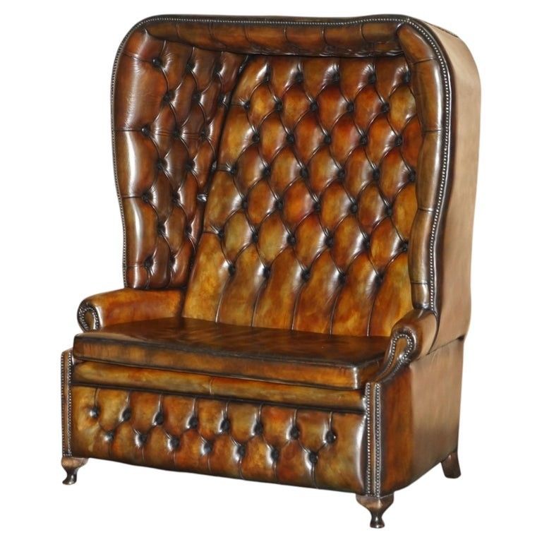 Sure Rare Vintage Hand Dyed Cigar Brown Leather Chesterfield Porters Sofa Settee