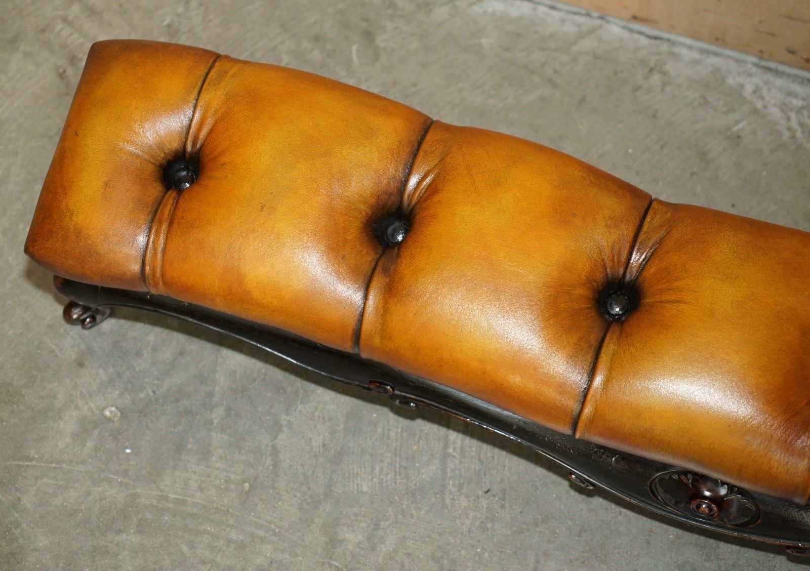 97.5cm Victorian Chesterfield Brown Leather Club Fender Log Burner Footstool photo 3350.0