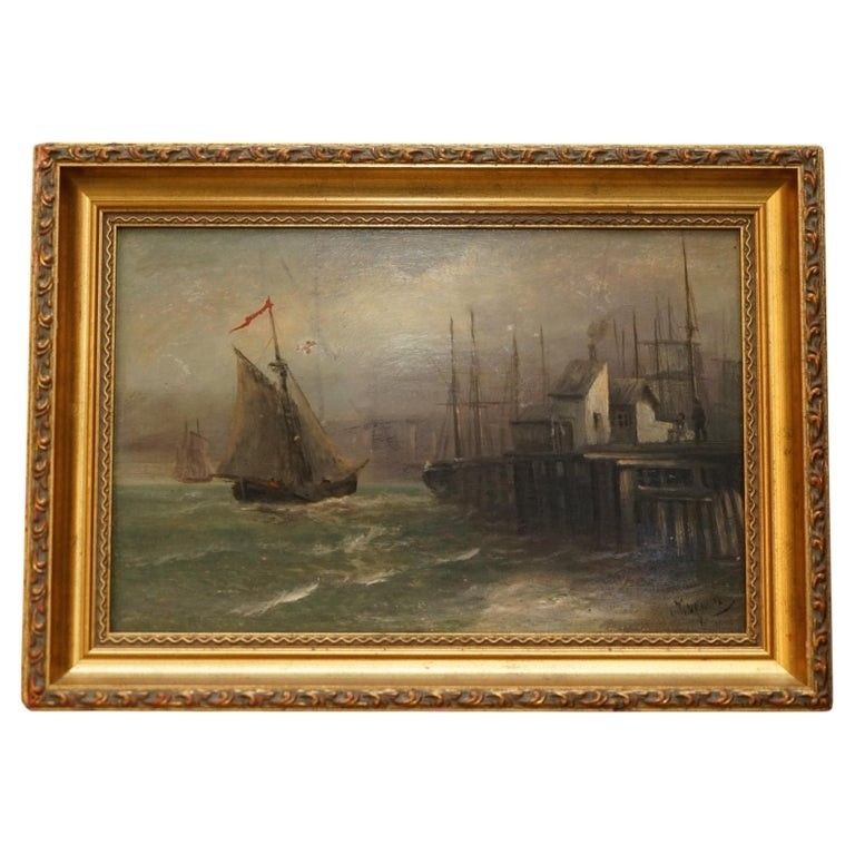After William Anslow Thornley 1858 98 Nautical Oil Painting Titled Off The Wharf