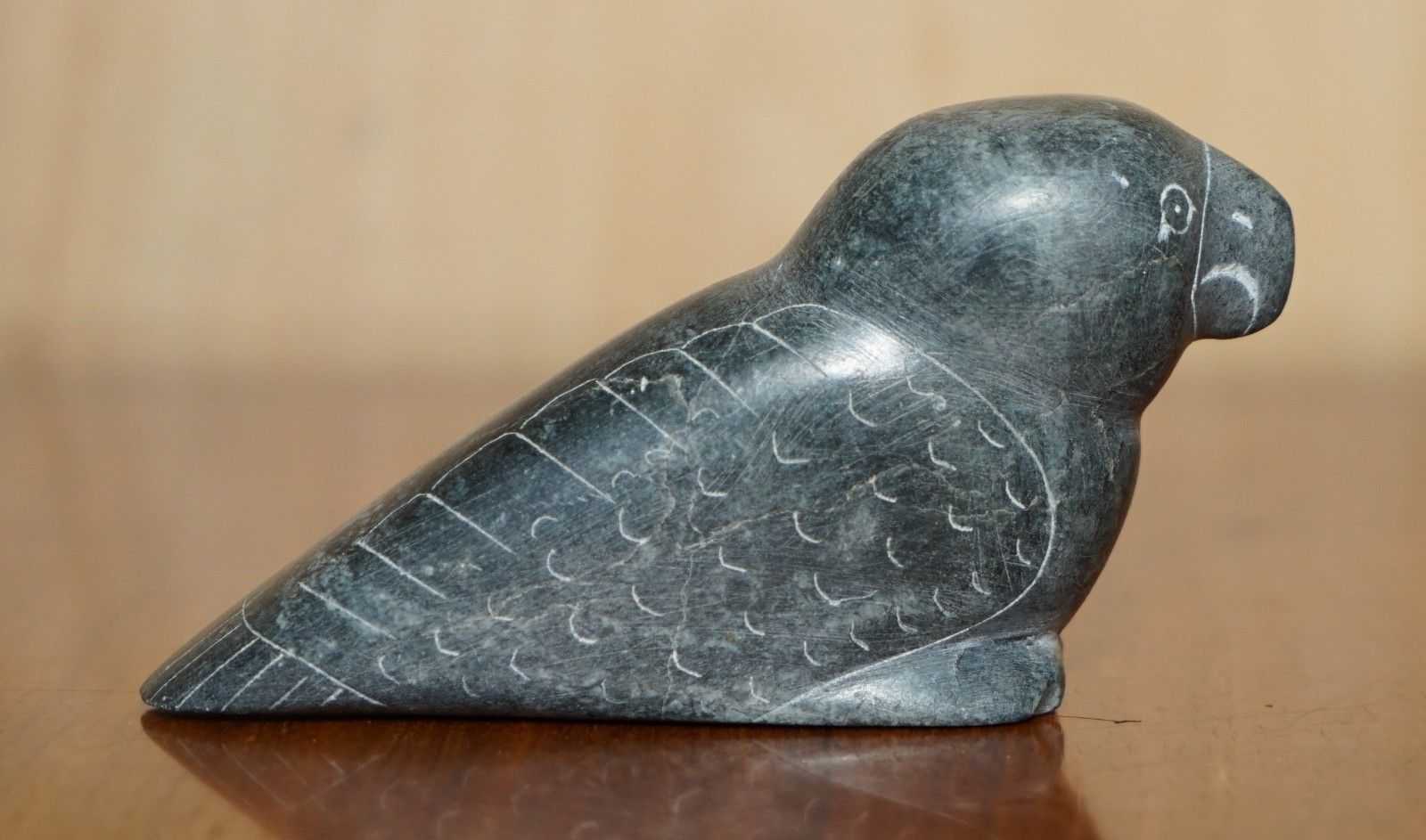 Original Signed With Serial Number Inuit Eskimo Soapstone Carving Parrot Statue photo furniture