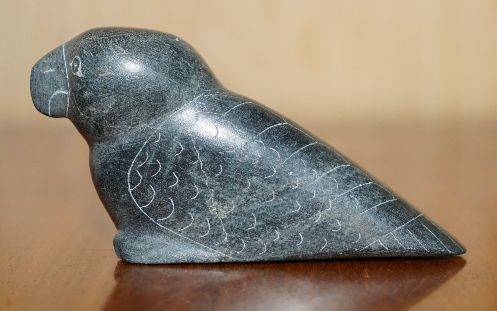 Original Signed With Serial Number Inuit Eskimo Soapstone Carving Parrot Statue photo Art