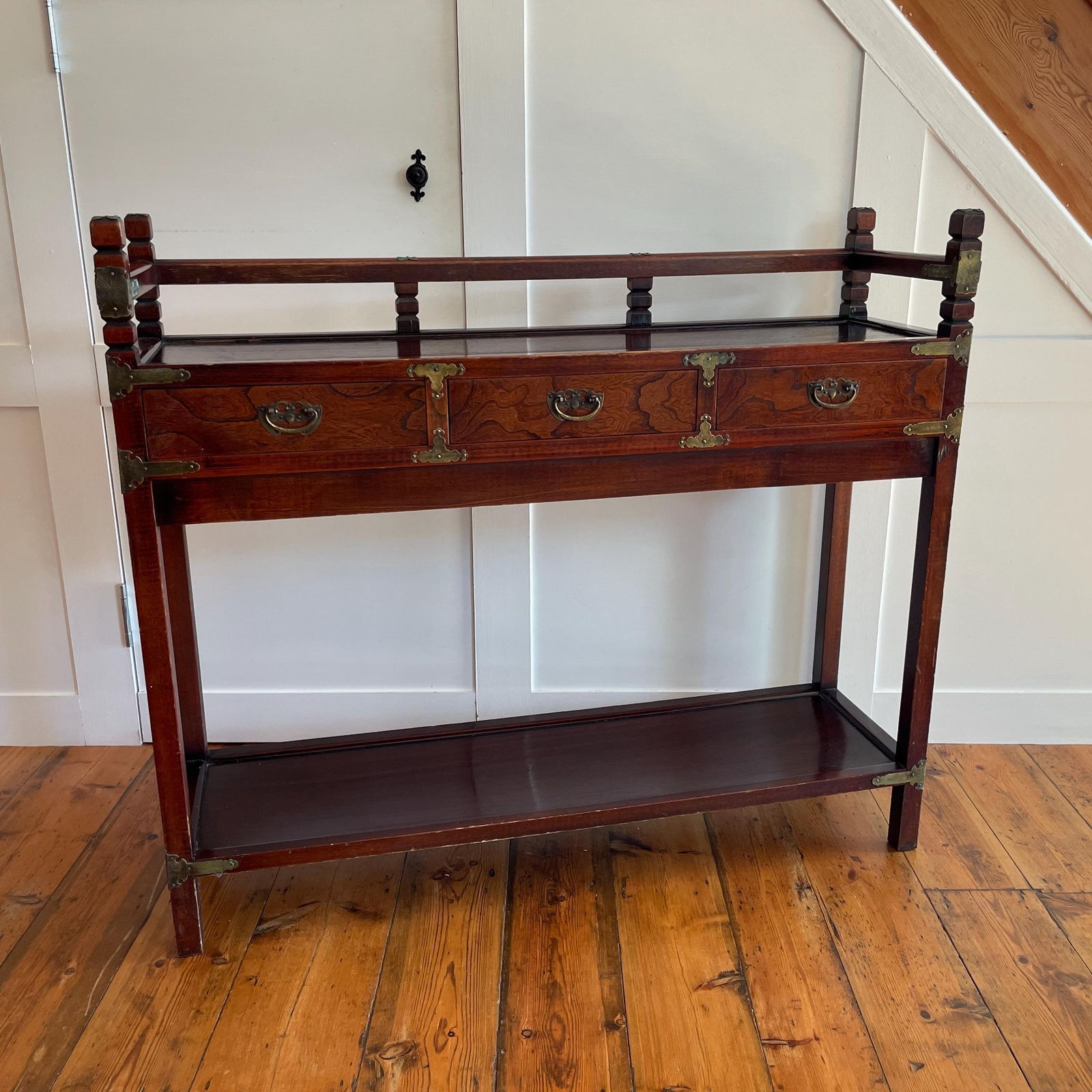 Chinese Console Table Wooden Brass 3 Drawer Oriental Hall Accent Stand Entryway Hallway Table photo furniture