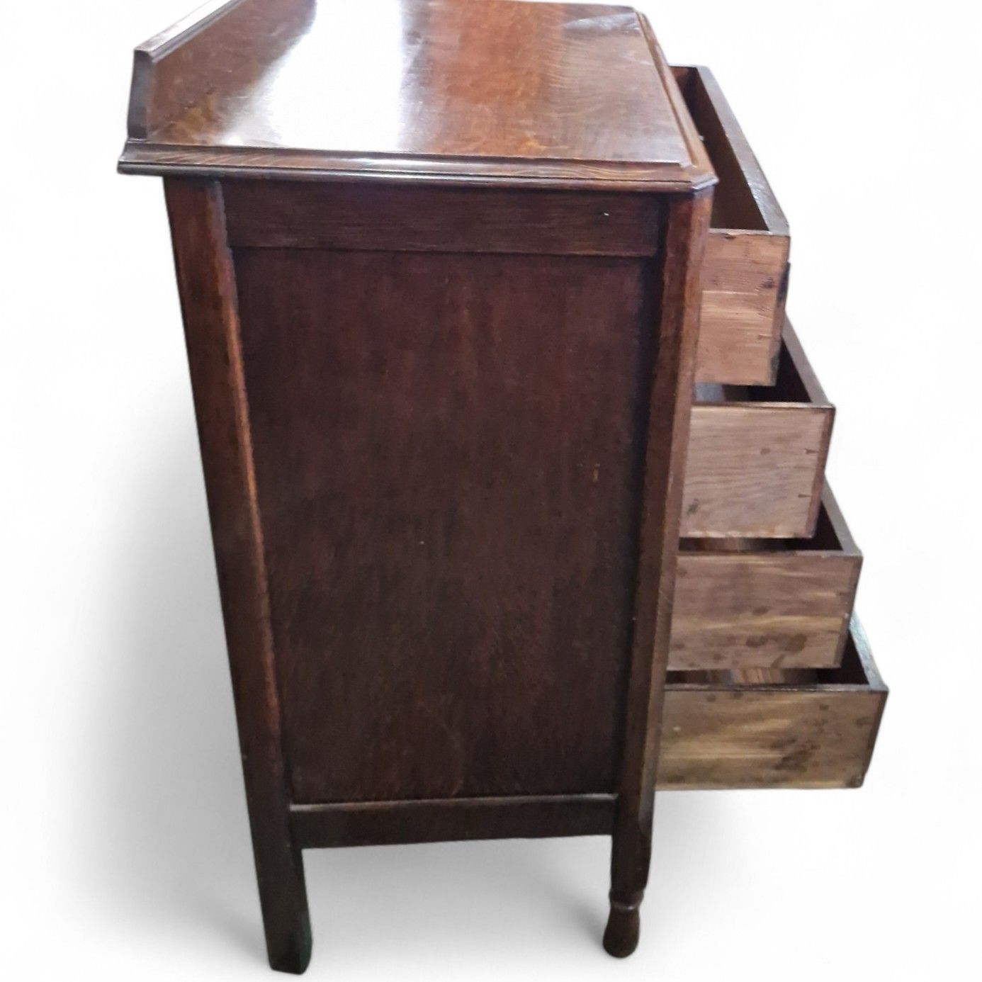 295.0 Vintage Oak Tall Chest Of Drawers 4 Drawer Tallboy Carved Detail photo