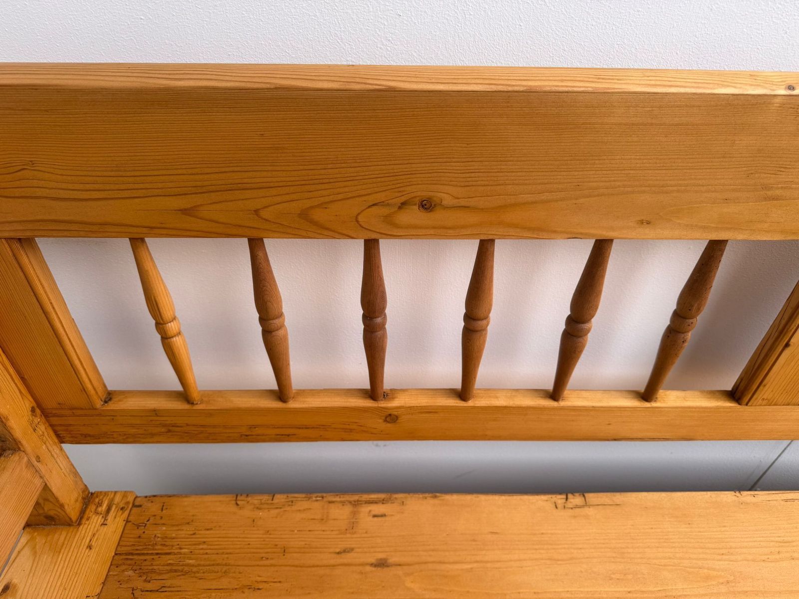 A Lovely Original Hungarian Spindled Pine Waxed Victorian 3 Seater Bench photo buy