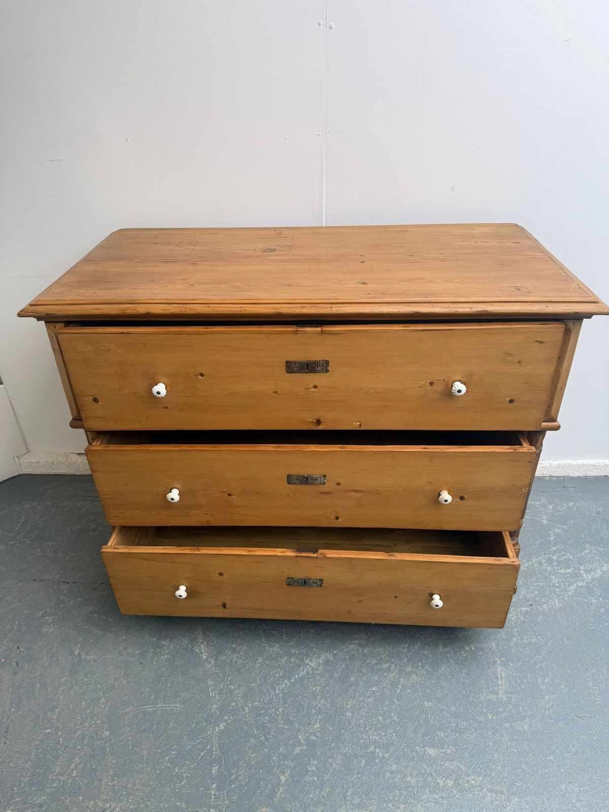 A Massive Victorian Pine Hungarian Waxed 3 Drawer Chest Of Drawers photo 795.0
