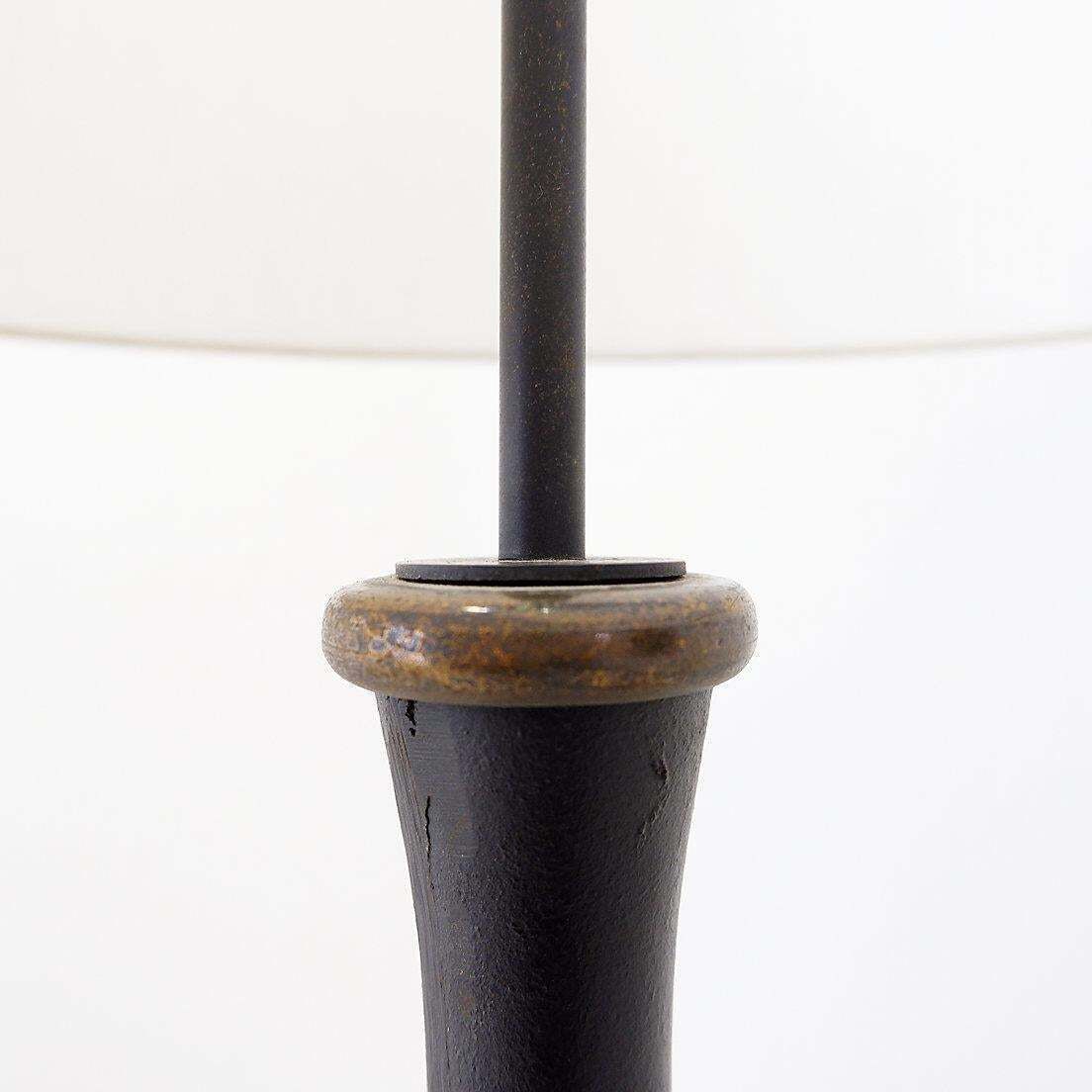 photo furniture Tripod Floor Lamp In Wrought Iron And Brass With A Bamboo Style Stem