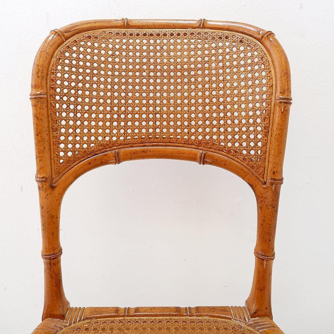 photo furniture Vintage Organic Style Side Chair In Faux Bamboo And Caning   1960s
