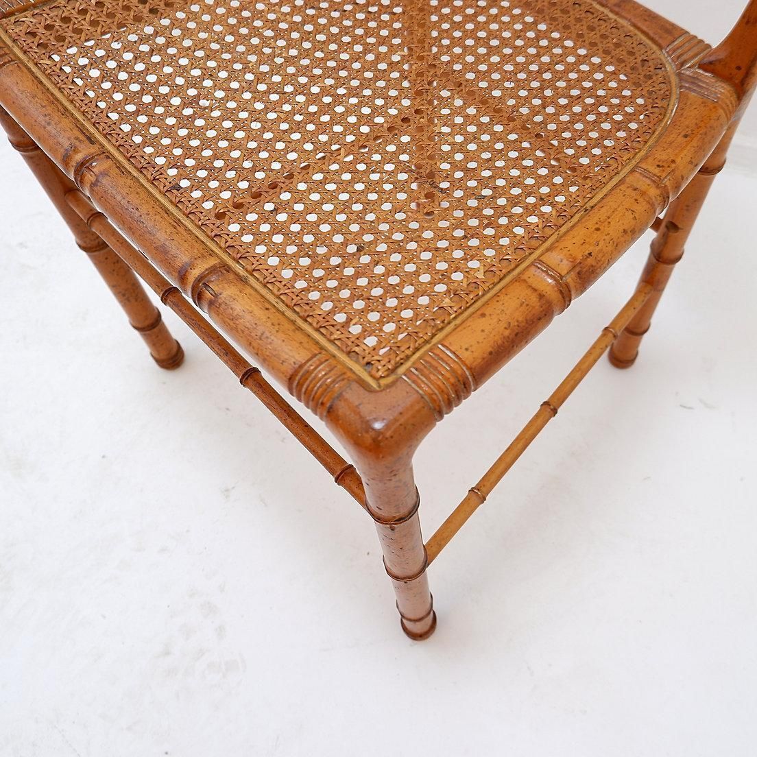 photo for sale Vintage Organic Style Side Chair In Faux Bamboo And Caning   1960s