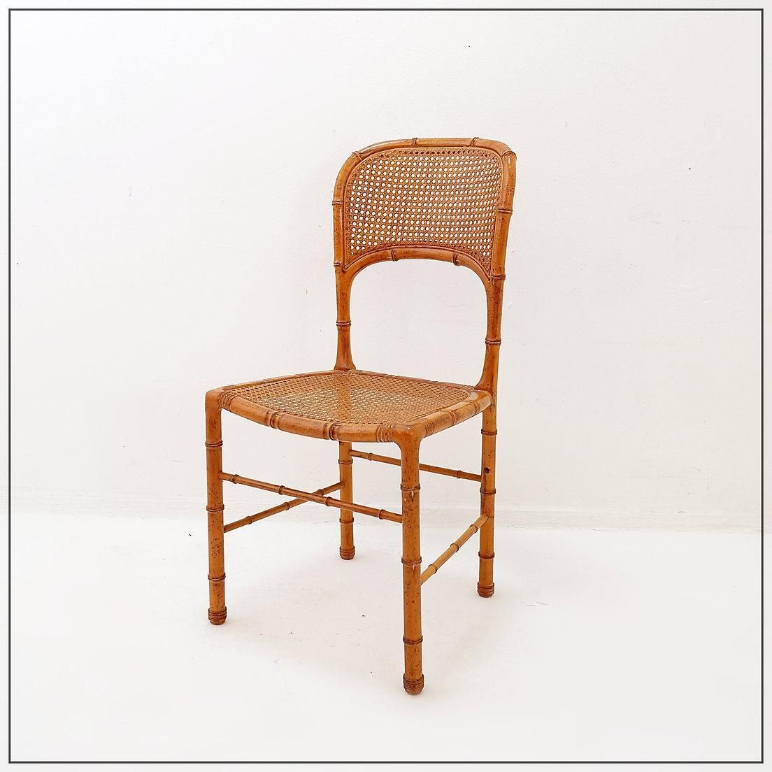 photo vinterior Vintage Organic Style Side Chair In Faux Bamboo And Caning   1960s