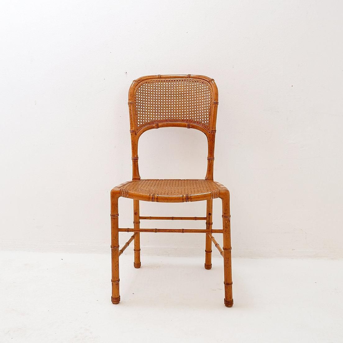 photo buy Vintage Organic Style Side Chair In Faux Bamboo And Caning   1960s