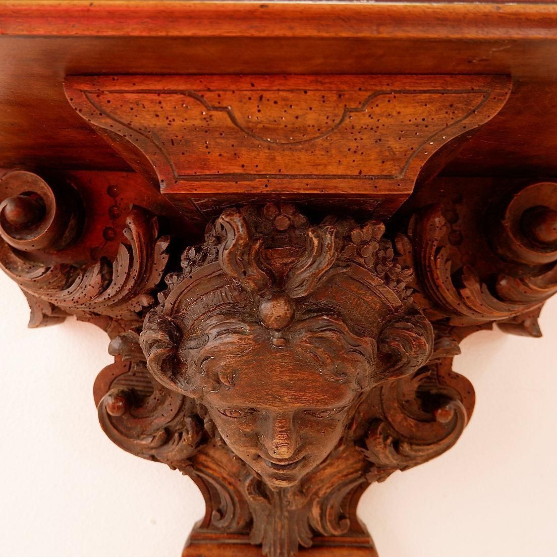 Antique Hand Carved Wooden Wall Shelf   19th Century photo for sale