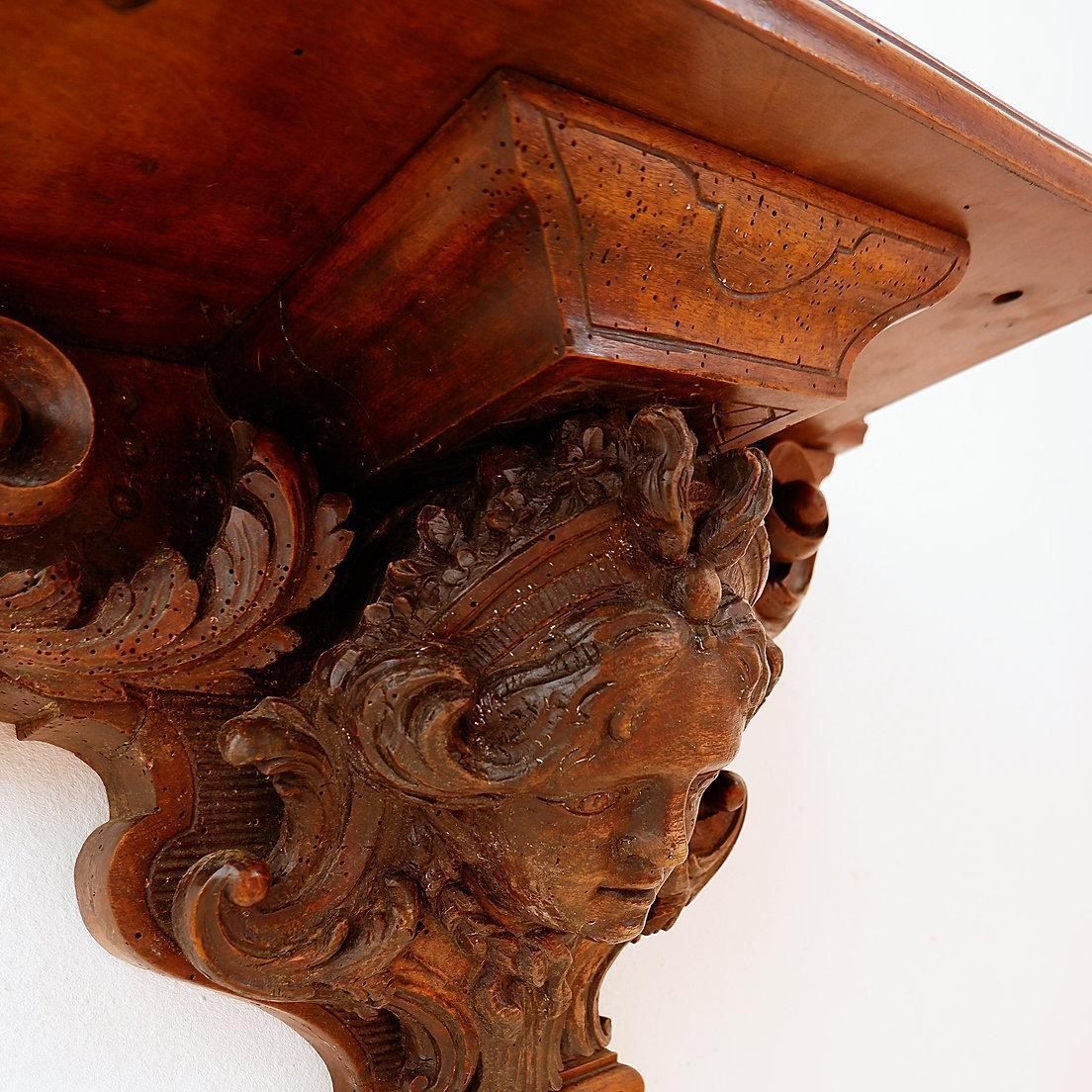 photo for sale Antique Hand Carved Wooden Wall Shelf   19th Century