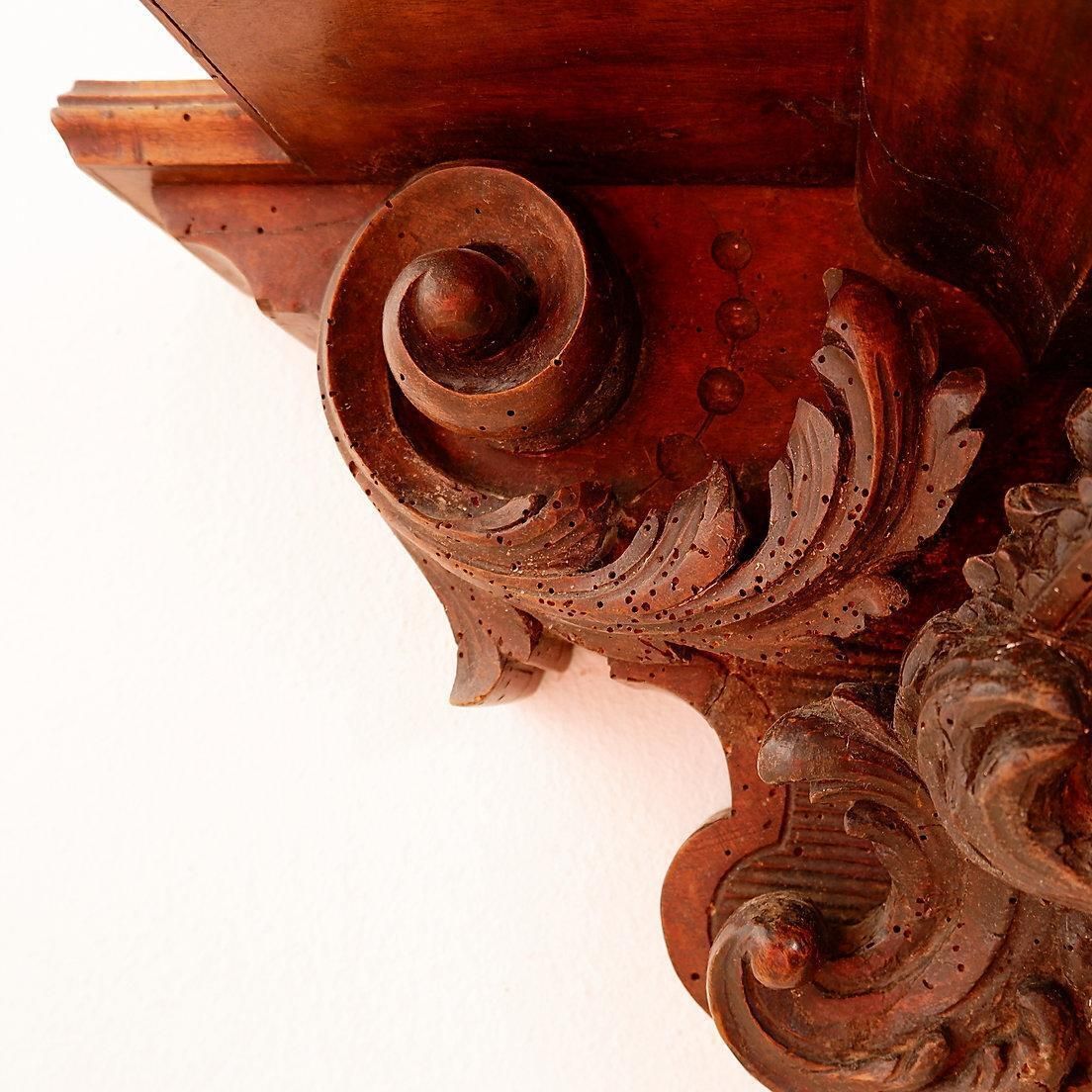 Furniture Antique Hand Carved Wooden Wall Shelf   19th Century photo
