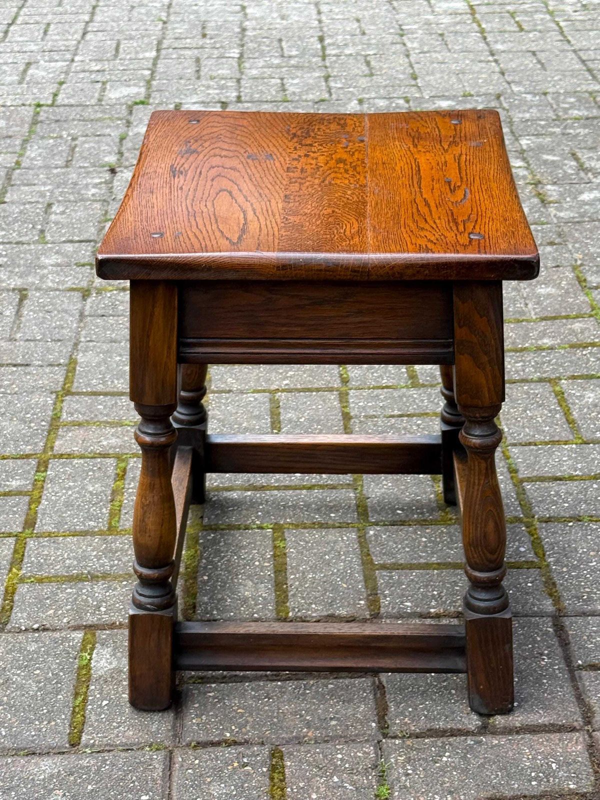 Antique Style Oak Joint Table Rustic Jacobean Revival Side Table   1960s To 70s Rustic Table 46cm W, 48cm H photo Furniture
