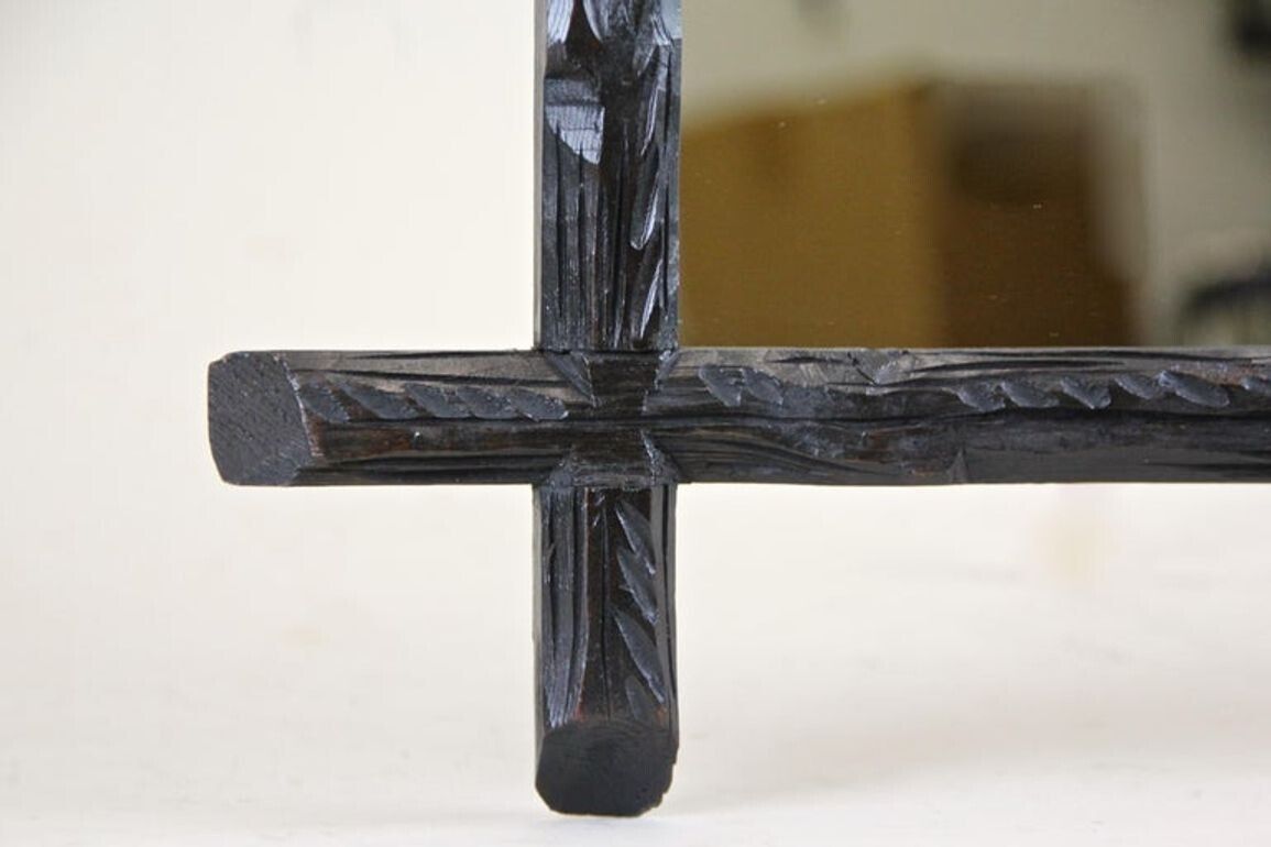 19th Century Rustic Black Forest Wall Mirror   Hand Carved, Austria, Circa 1880 photo vintage
