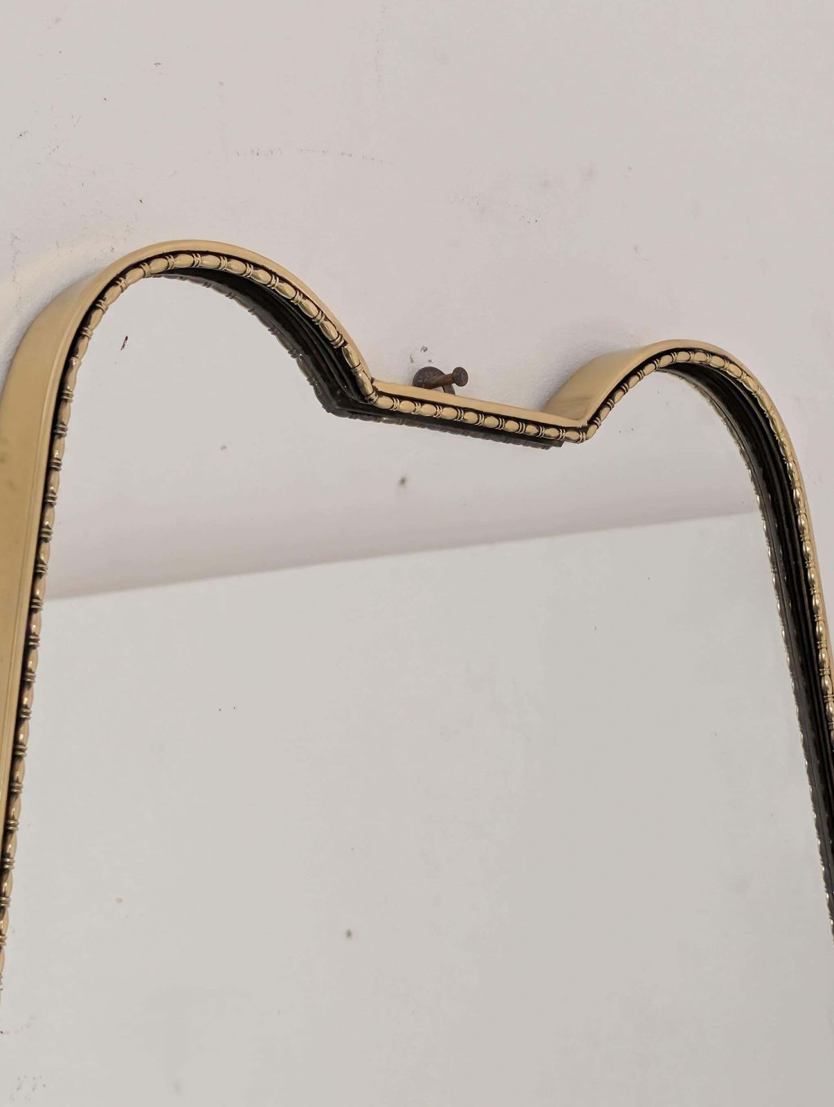 Italian Mid Century Modern Brass Shield Mirror In The Style Of Gio Ponti, 1960s photo buy