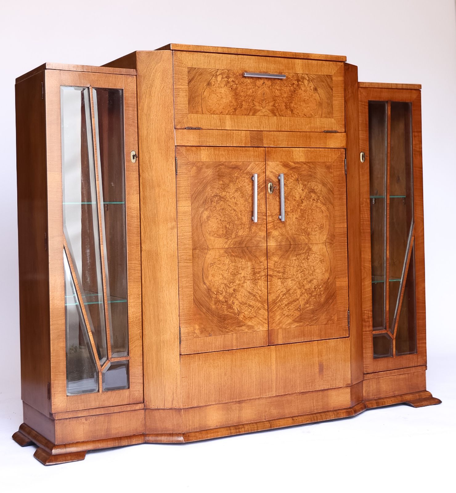Art Deco Burr Walnut Cocktail / Display Cabinet