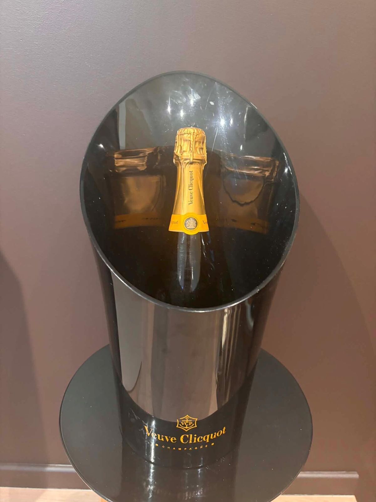 Vintage Veuve Clicquot Champagne Bucket: Black Bar Cart Decor. photo furniture