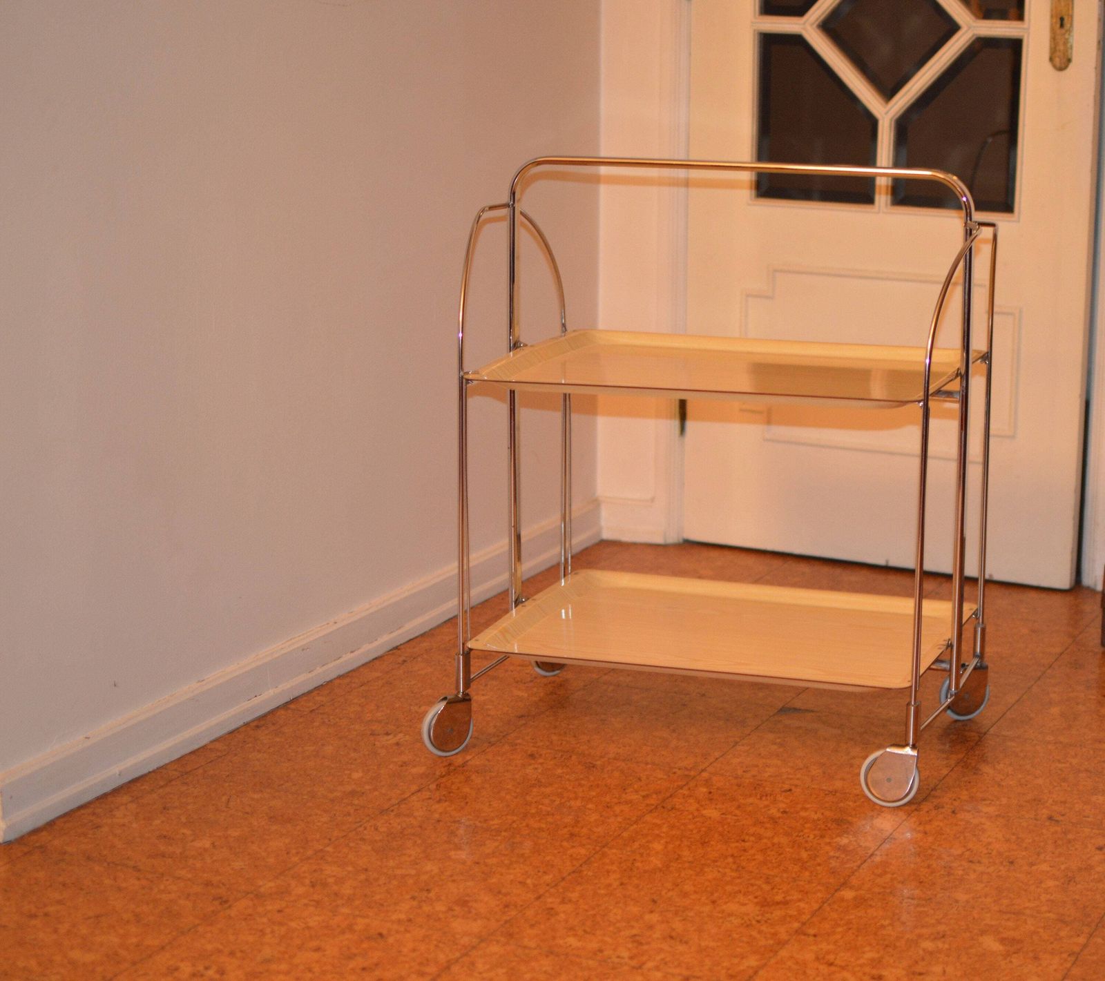 Mid Century Modern Folding Serving Trolley Dinett Foldable Chromed Metal Trolley, Vintage Bar Cart, Made In Germany, Retro Bar photo 305.0