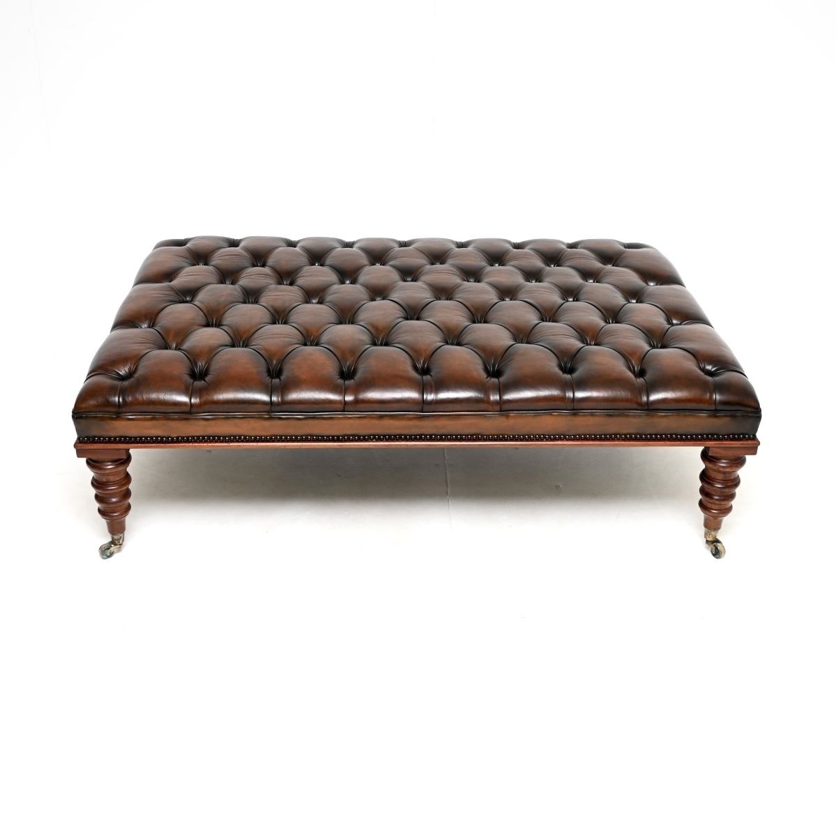 Large Antique Victorian Style Leather Stool / Coffee Table photo furniture