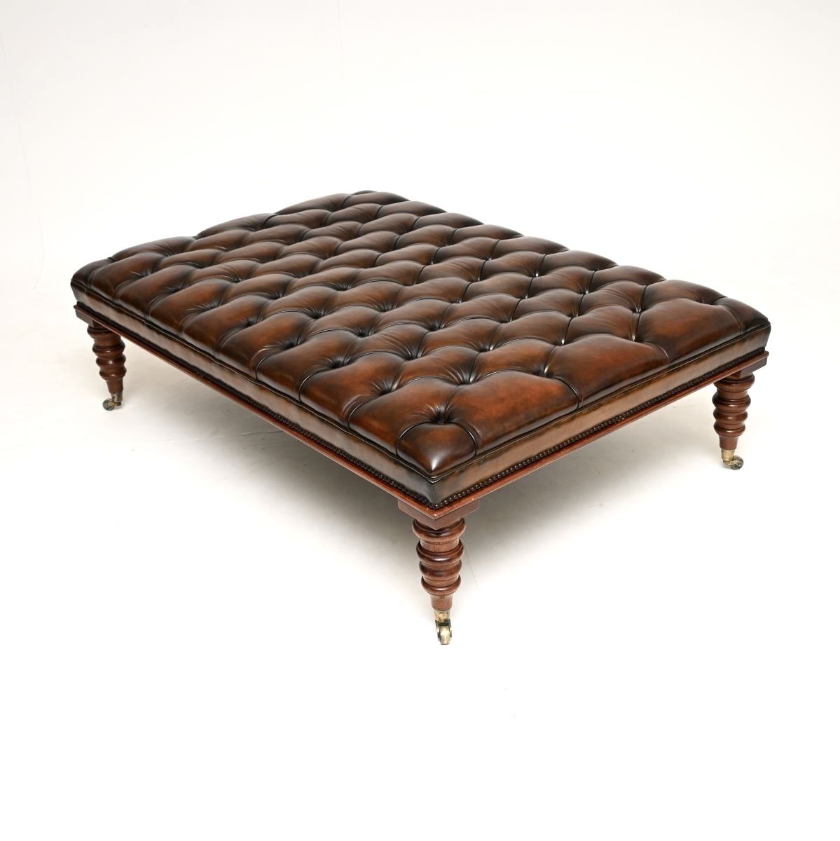 Large Antique Victorian Style Leather Stool / Coffee Table photo Furniture