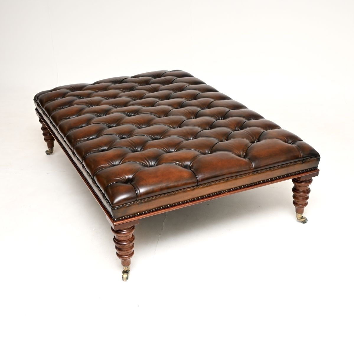Large Antique Victorian Style Leather Stool / Coffee Table photo vintage