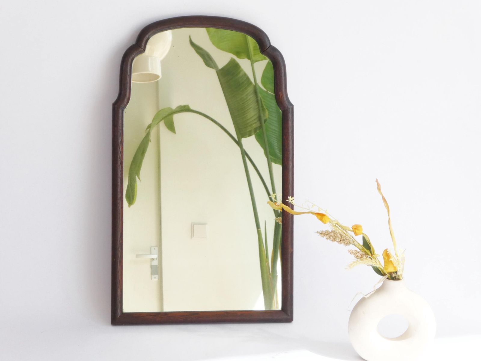 Antique Dark Oak Scalloped Mirror, Dutch Wooden Wall Mirror, 19th Century Farmhouse Decor, Wall Hanging