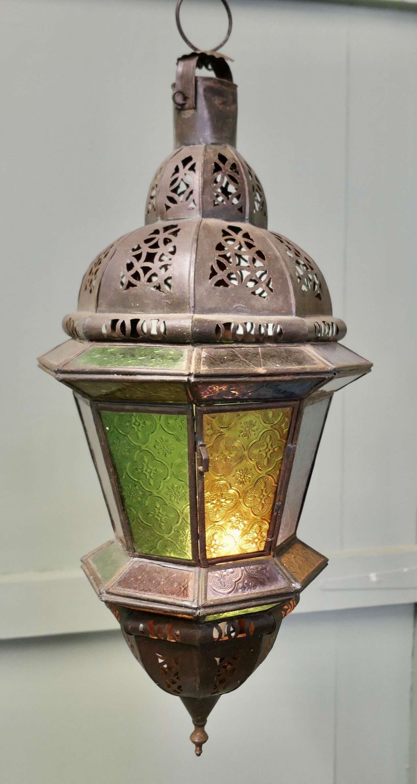 North African Stained Glass Hanging Lantern Lamp Shade photo furniture