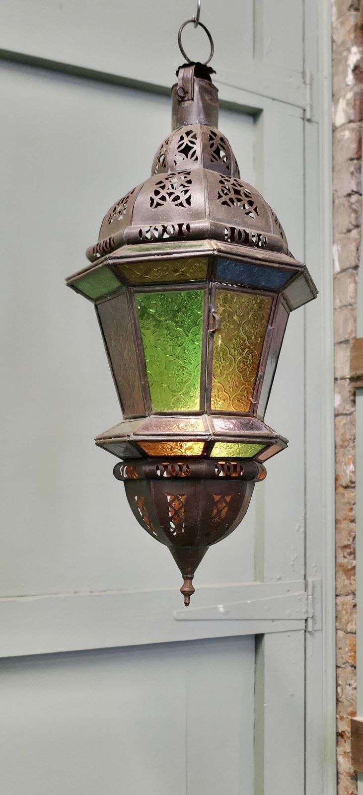 North African Stained Glass Hanging Lantern Lamp Shade photo 540.0