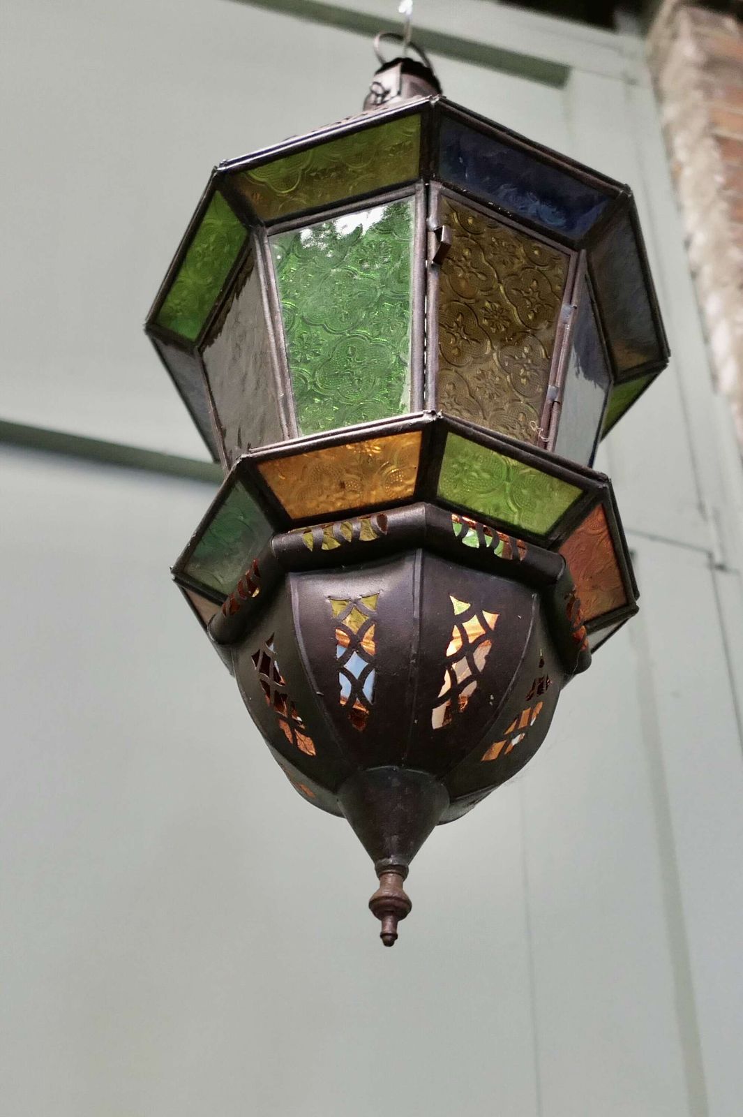North African Stained Glass Hanging Lantern Lamp Shade photo vinterior