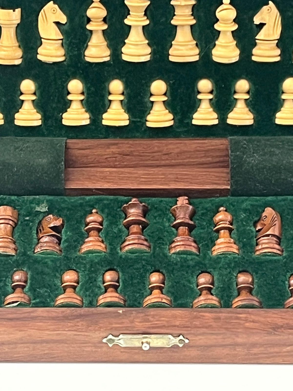 1950s Handmade Miniature Chess Set With Walnut Inlaid Box With Magnetic Pieces photo buy