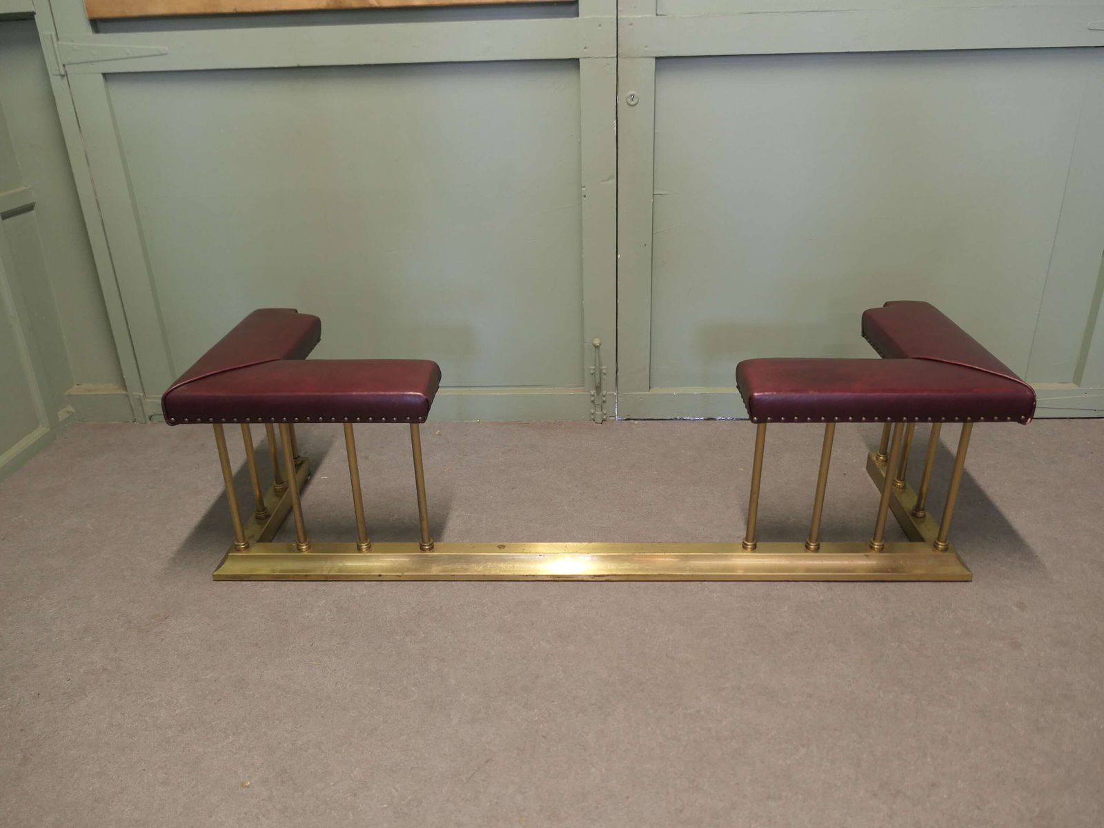 Art Deco Brass & Leather Club Fender, Fireside Bench photo furniture