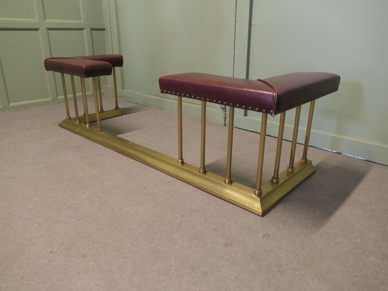 Art Deco Brass & Leather Club Fender, Fireside Bench photo Home Fixtures